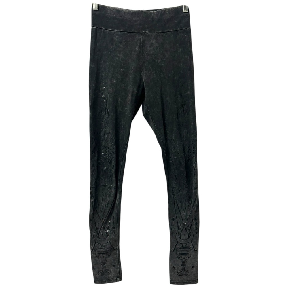 Women's Black Embossed High-Waist Leggings - Picture 3 of 10